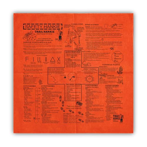 Safety Hankie Bandana For Hiking, Camping, Outdoor Survival - Neckwear/Face Mask/Handkerchief - Made in the USA 100% Cotton, Machine Washable, Orange Bandana