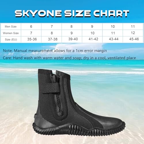 Men Women 5MM Neoprene Dive Boots with Anti-Slip Rubber Sole Zipper - Black, Size 6/7