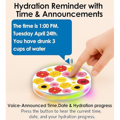 Coolfire ? Talking Drink Water Reminder, with Voice Alerts & Lights, Works with Any Cup or Clear Water Bottle, Smart Water Bottle, Water Tracker, Time Marker to Drink, Pregnancy Hydration Care (F)