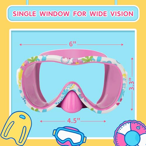 Kids Swim Goggles and Snorkel Mask Set - Pink & Flower | Diving Mask with Nose Cover & Elastic Straps