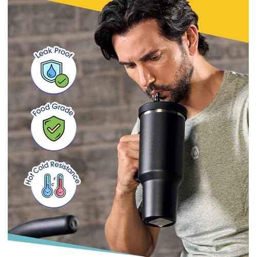 Tumbler Flip Straw Lid for 40 Oz Stanley Quencher Cup Replacement Fit Leak Proof Silicone Cover Reusable Splash Resistant Cup Lids Accessories with Cleaning Brush for Travel