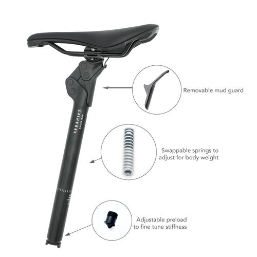 REDSHIFT ShockStop City Suspension Seatpost, Bicycle Shock Absorber, Bike Seat Post for E-Bike, City, Commuter, Aluminum, 31.6mm Dia x 400mm Length