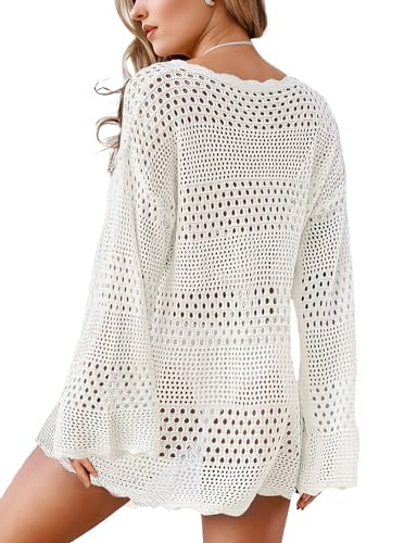 Women's Crochet Swimsuit Cover Up Bikini Cover Up - White Medium - Summer Beach Vacation