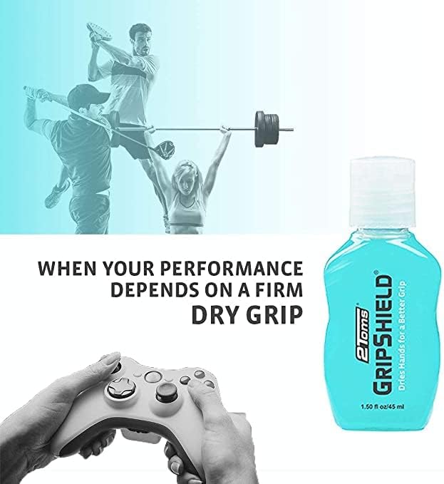2Toms GripShield, Non-Sticky Grip Enhancer, Dry Grip Solution for Sweaty Hands, Tennis, Pickleball, Golf, Pole Dancing, and Gaming, 1.5 Ounce Bottle