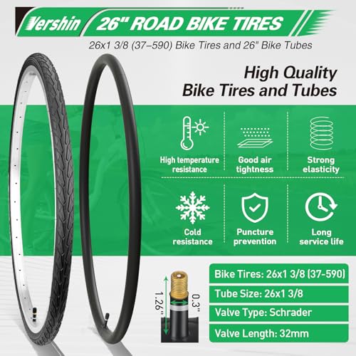 26x1 3/8 Bicycle Tires and Tubes Set with Tire Levers for Urban Commuter Bikes