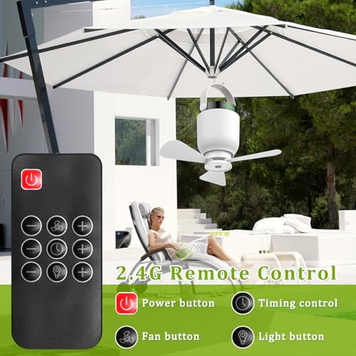 2-in-1 Camping Fan with Lantern - White, Remote Control, Rechargeable