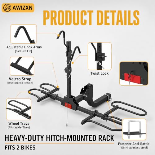 AWIZXN Heavy Duty Bike Rack for Car - 180LBS Capacity, Black, Hitch Mount, Fold & Tilt