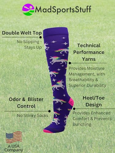 X-Small Rainbow Unicorn Knee-High Sports Socks for Girls & Women - Softball, Soccer, Volleyball