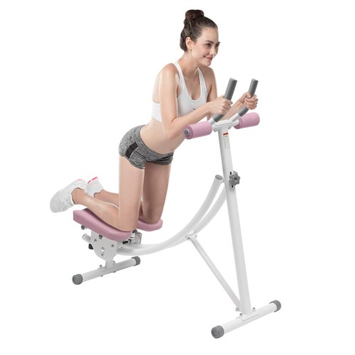 Ab Workout Equipment for Home Gym, Foldable Ab Machine Folding Core & Abdominal Exercise Machine Gear Adjustable Full Body Women Workout Exercise Fitness Equipment, 150kg/330lbs Weight Capacity (Pink)