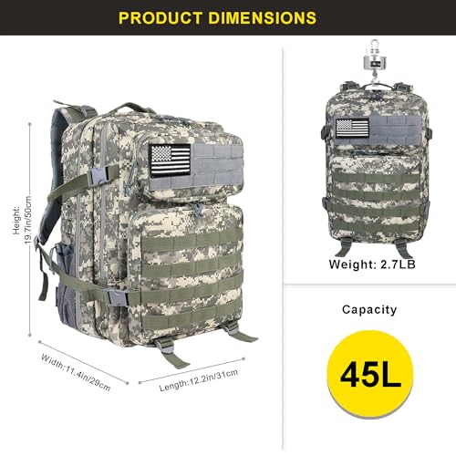 Zavothy Camo Military Tactical Backpack 45L Army Assault Pack for Hiking Camping