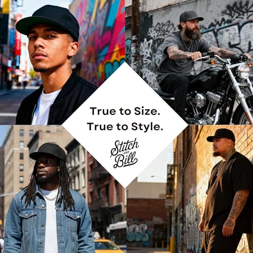 7 1/2 Black Fitted Flat Brim Baseball Cap for Men - Street Urban Style