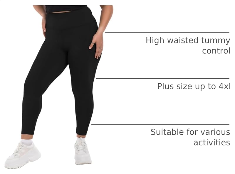 Plus Size High Waisted Leggings for Women - Black, Full Length, XX-Large