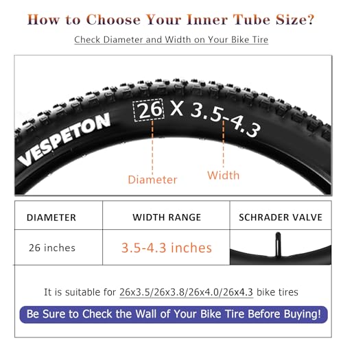 26 Inch Bike Inner Tubes 4.0 Fat Tire with AV35mm Schrader Valve - Pack of 2