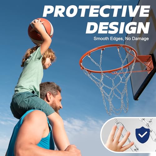 Heavy Duty 21-Inch Galvanized Steel Basketball Chain Net Replacement - All-Weather Indoor/Outdoor