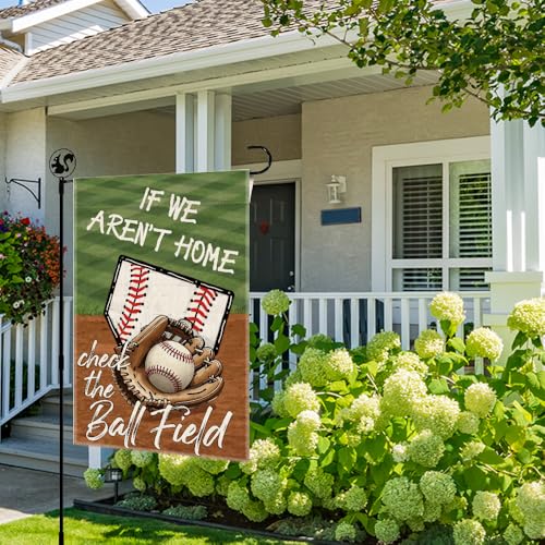 If We Aren't Here Check The Ball Field Baseball Sport Garden Flag, 12x18 in Double Sided Outdoor Decor Yard Flags, Funny Gifts for Baseball Lovers Softball Lover, Softball Mom Dad Gifts
