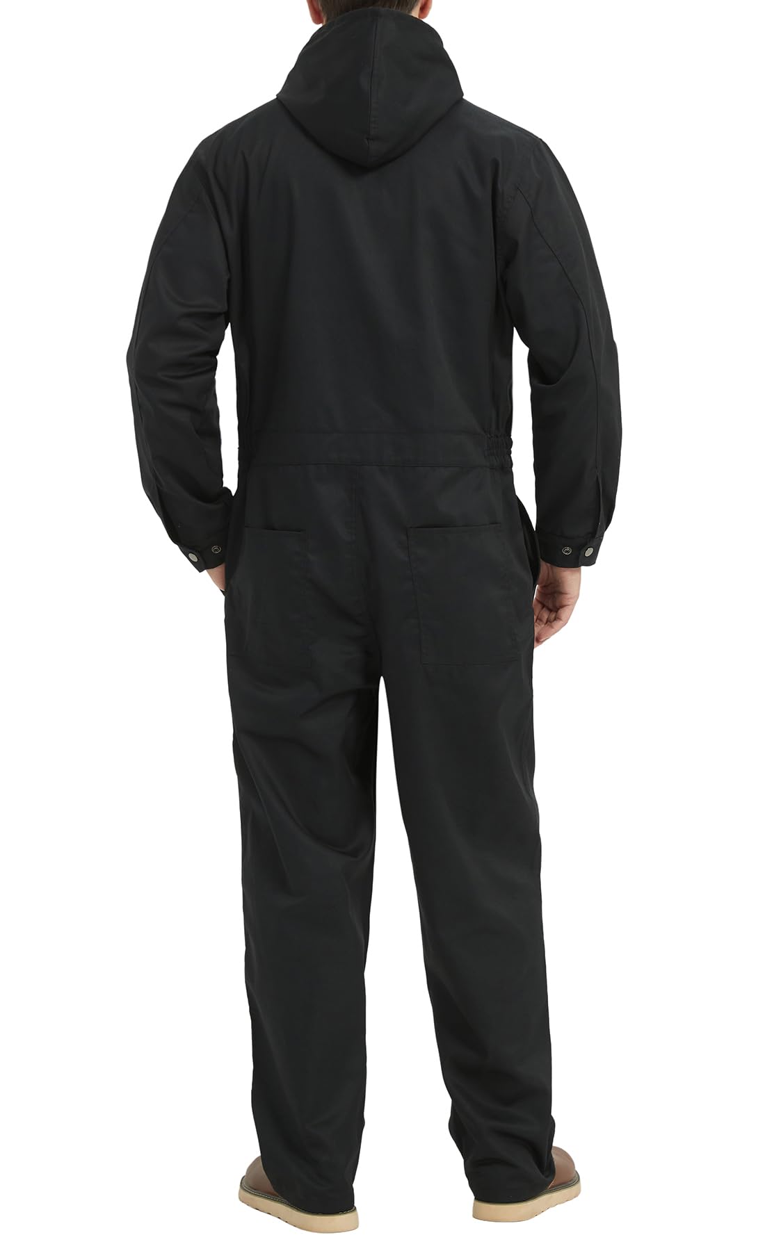 Yukirtiq Mens Cotton Blend Long Sleeve Coverall Multi Pockets Zip Overall Mechanic Work Jumpsuit with Hood, Black, S