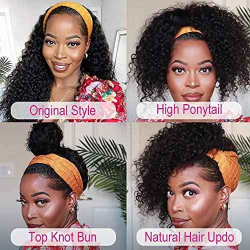 10 Inch Curly Headband Wig Human Hair Natural Color Glueless Headband Wigs for Women None Lace Front Wigs With Headband Attached Human Hair Wigs