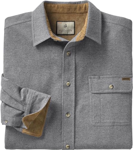 Men's Flannel Shirt Long Sleeve Button Down 100% Cotton Large Charcoal Heather