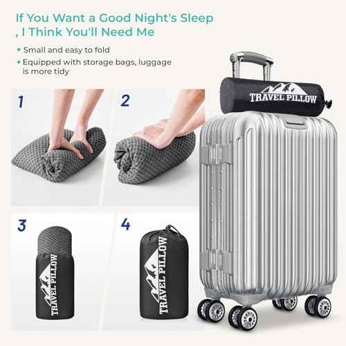 Travel Pillow Memory Foam Pillows, Camping Pillow-Compressible Medium Firm, Breathable Cover, Ideal Backpacking Hiking, Bed Pillows, Airplane and Car (Dark Grey, S)