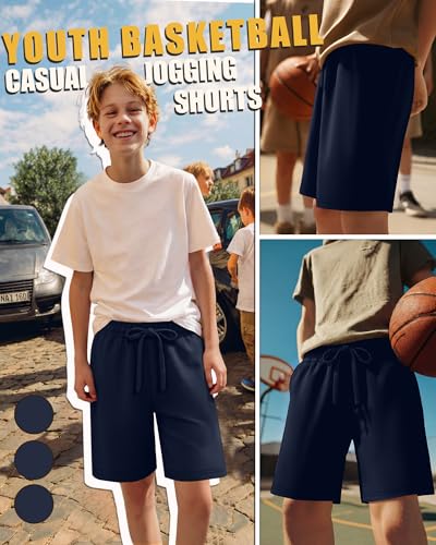 Boys' Athletic Shorts 3 Pack - Navy Blue, Size 14-16 Years, Sportswear