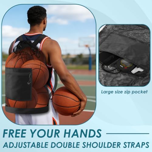Black 23x35 Inch Soccer Ball Bag with Double Shoulder Straps and Large Capacity