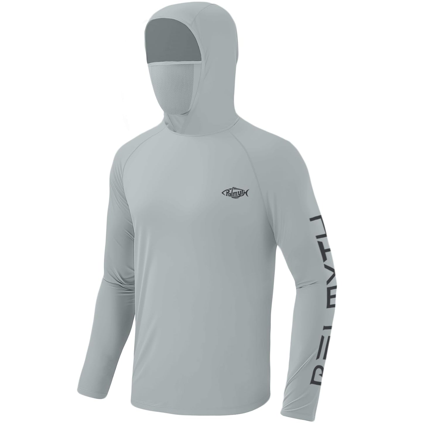 Palmyth Sun Hoodie Mens,Hooded Fishing Shirt Long Sleeve UPF 50+ Sun Protection Mens Fishing Shirt Sketch Rash Guard Breathable Quick-Dry (Gray/Largemouth Bass, L)