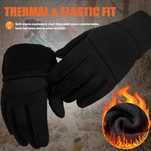 Winter Gloves Men Women Cold Weather: Thermal Waterproof Windprof Touchscreen for Runing Cycling Ski Hiking - Black