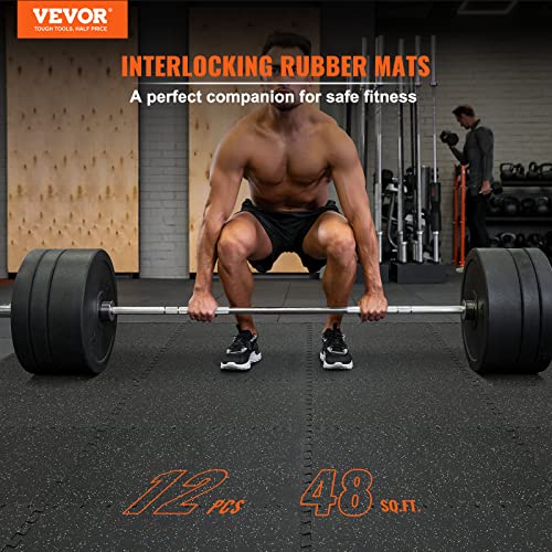 VEVOR 0.56Inch Gym Flooring for Home Gym, Rubber Top with High Density EVA Foam, 25 x 25 Inch Gym Floor Exercise Equipment Mats, Interlocking Gym Mats, Puzzle Workout Mats