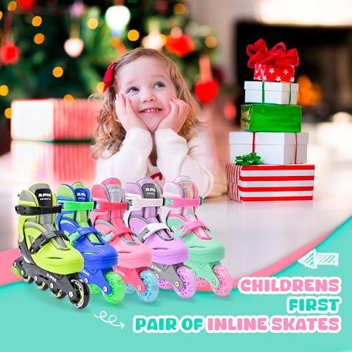 Kids Adjustable Inline Skates for Boys Girls Youth - Green Medium, 13C-2.5Y US