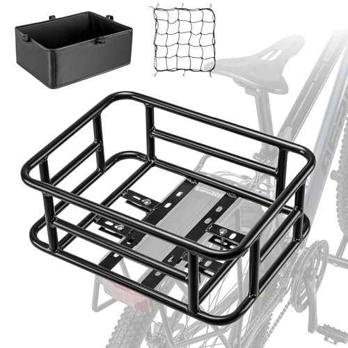 Large Bike Rear Basket 16.5x12.6x6 Inches with Cargo Net & Liner CXWXC