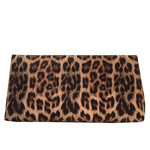 JNB Synthetic Leather Leopard Print Fold Over Clutch - Brown
