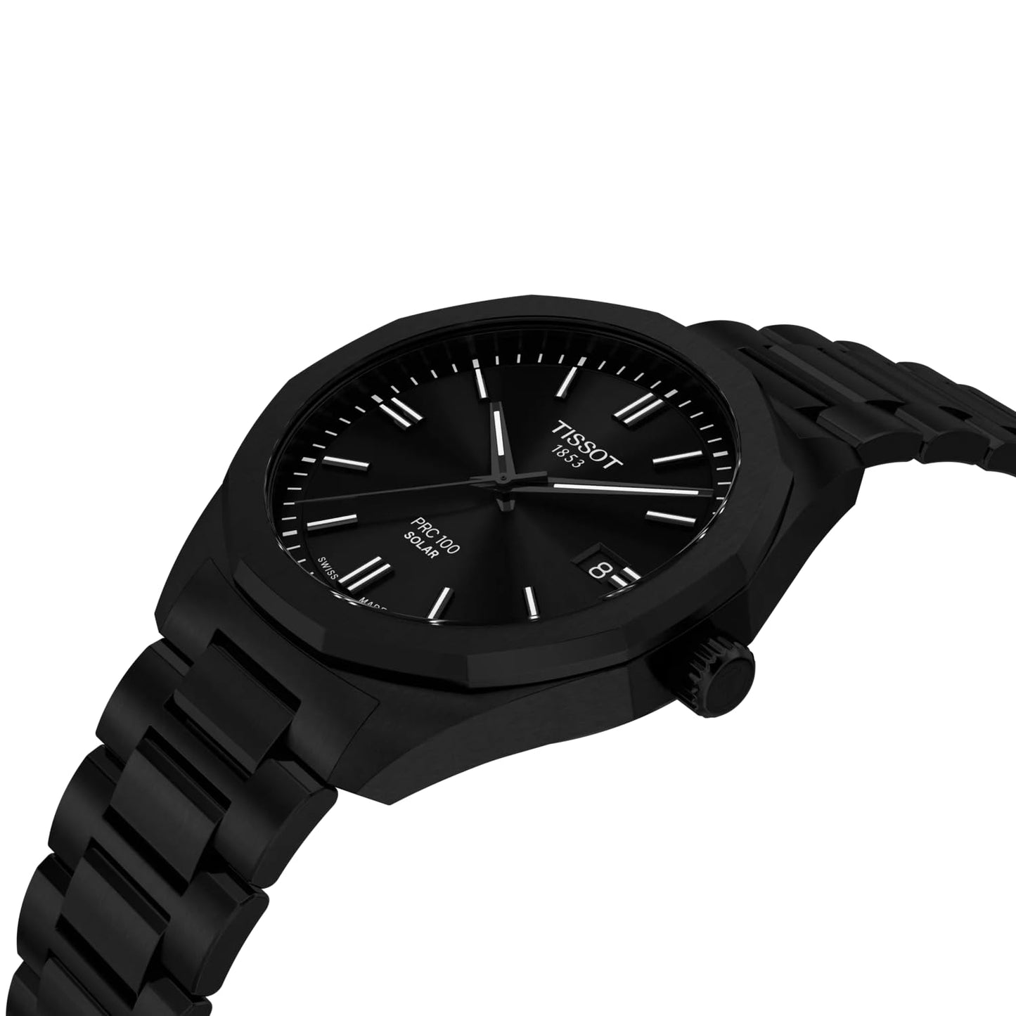 Tissot PRC 100 Solar, Black PVD Dial, 39mm Watch for Men, Blavk PVD Stainless Steel Bracelet, Solar Quartz Movement, T1514223305100
