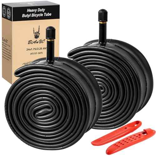 Heavy Duty 24x1.75/2.25 Bike Tube AV32mm Schrader Valve 45/57-507 Inner Tube 24 Inch Compatible with 24 x 1.75 24x1.90 24x1.95 24x2.0 24x2.10 24x2.125 24x2.25 Bike Bicycle Tire Tube 1PC/2PCS