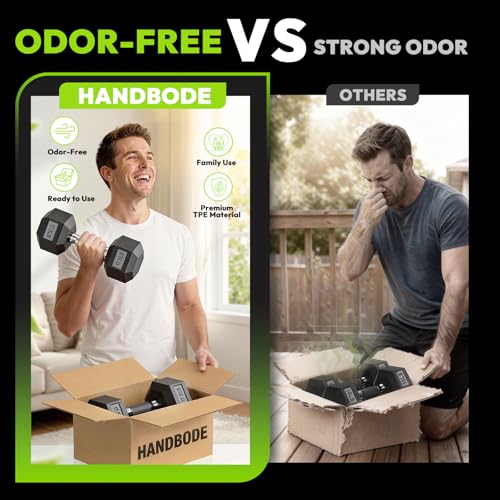 HANDBODE Rubber Encased Hex Dumbbell Pair - Comfort Grip, 7.5 lb