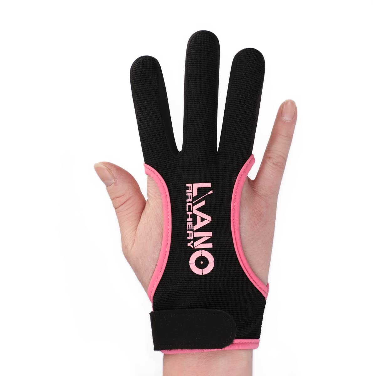 LWANO Archery Gloves Leather Practice Hunting Three Finger Protector for Youth Adult Beginner (Pink, Medium)