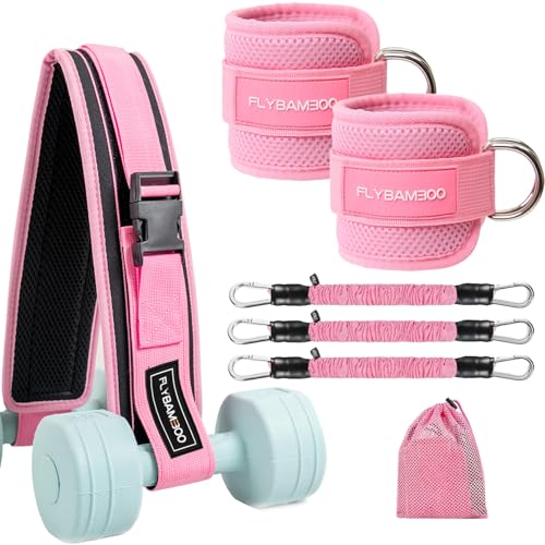 Pink Hip Thrust Belt for Weights and Resistance Bands with Cuffs - Glute & Leg Builder