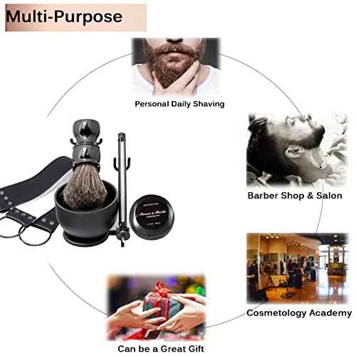 Luxury Men's Shaving Kit Gift Set, DanNuo Barber Straight Razor with Stand Shaving Brush Dual-Layer Leather Razor Strop Bowl Soap 6pcs Shaving Set for Men