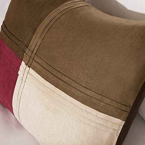 Madison Park Cozy Comforter Set Casual Blocks Design All Season, Matching Bed Skirt, Decorative Pillows, Queen(90"x90"), Red Brown, 7 Piece