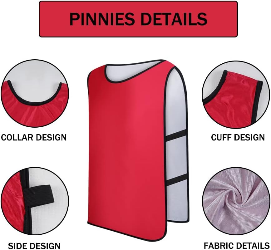 12 Pack Reversible Numbered Pinnies, Double Sided Scrimmage Vest,Team Practice Jerseys for Kids and Adult