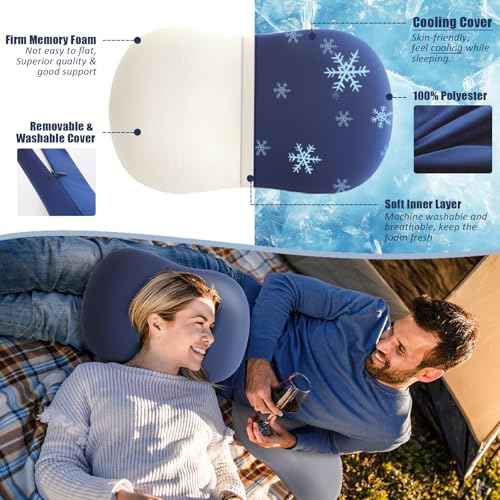 Camping Pillow for Sleeping, Memory Foam Travel Pillow, Cooling Small Pillow for Camp,Backpacking,Trip,Breathable & Waterproof Cover (1, Blue)
