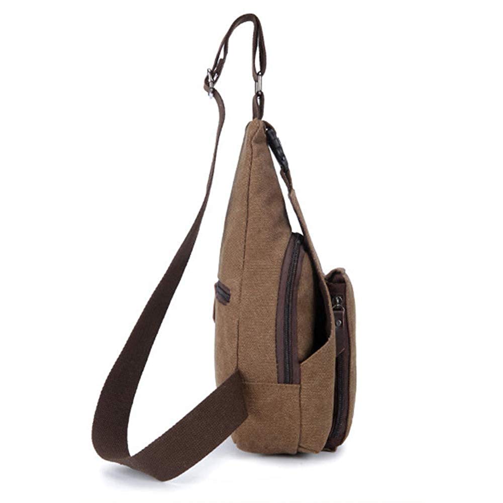 Q QICHUANG Canvas Sling Bag Small Crossbody Backpack Hiking Daypack Rucksack for Men Women Outdoor Cycling Travel