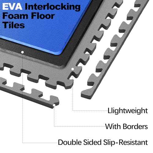 Fitvids Puzzle Exercise Gym Flooring Mat, 1/2" Thick High-Density EVA Interlocking Tiles Workout Mat for Home Gym, Fitness Equipment, MMA, Gymnastics, 36-Piece Shock-Absorbing Exercise Mat (144 Sq Ft)
