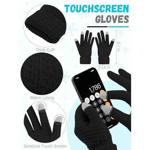Winter Hat Scarf Gloves and Ear Warmer, Warm Knit Beanie Hat Touch Screen Gloves Set Winter Gifts Neck Scarves for Women