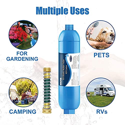 2 Pack RV Water Filter with 90 Degree Elbow and Flexible Hose Protector