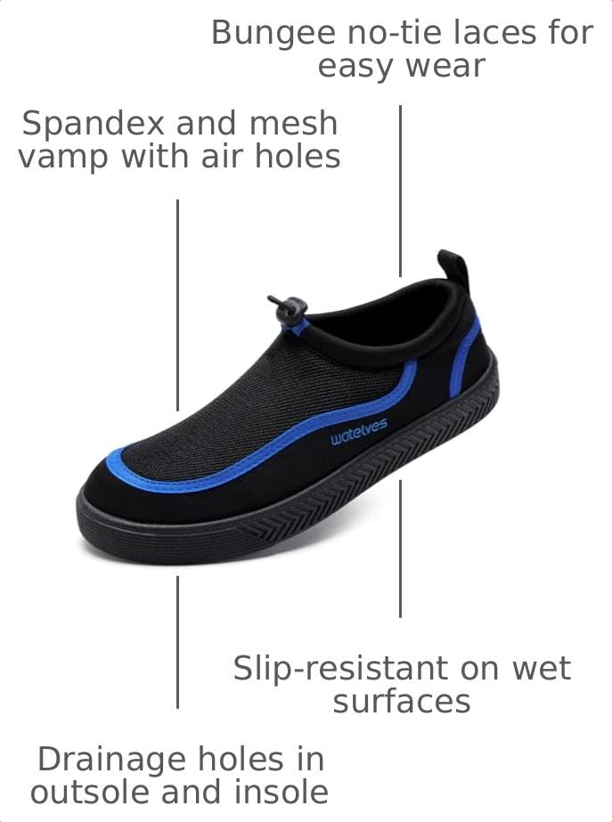 Water Shoes for Men and Women - Quick-Dry Aqua Sneakers with Drainage Holes - Lightweight Non-Slip Outdoor Water Sports - 11.5 Women / 9.5 Men Black Blue
