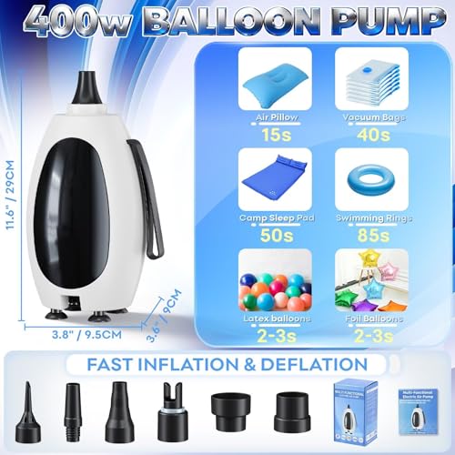 Electric Balloon Pump 3-in-1 Portable Air Inflator Vacuum Pump - White