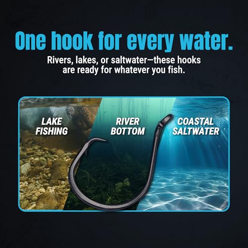 Reaction Tackle Heavy Wire Catfish Hooks 10/0 - High Carbon Steel Saltwater & Freshwater Fishing, 25 Pack