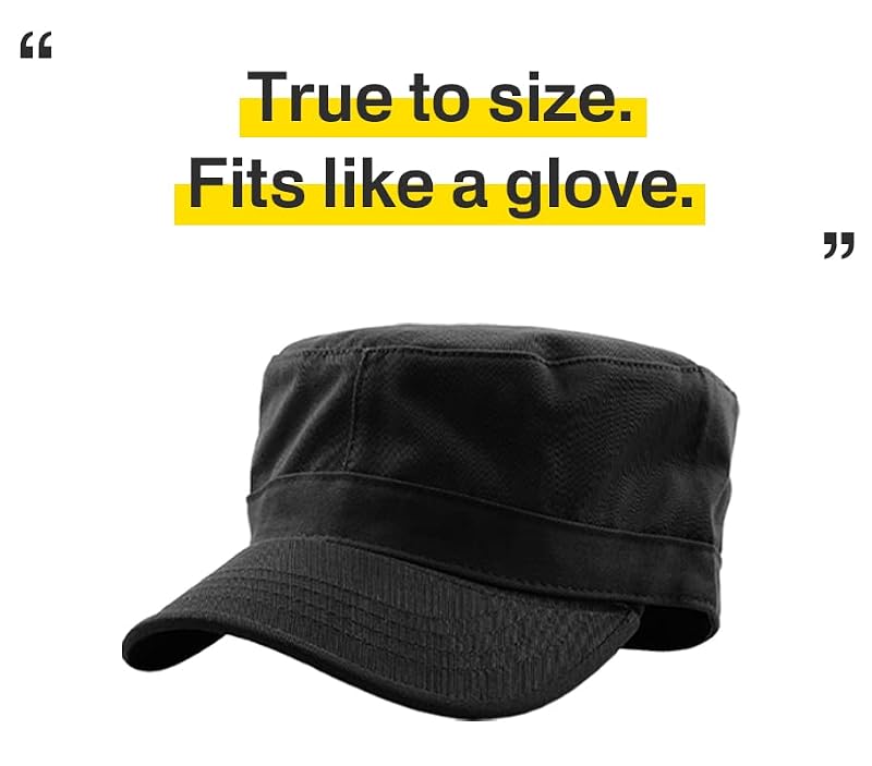 Cadet Army Cap with Stash Pocket - Small Black Everyday Flat Top Hat