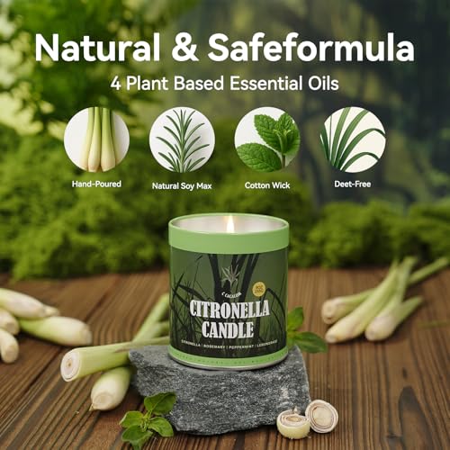 6 Pack Outdoor Citronella Candles Set - 9oz Natural Soy & Essential Oils