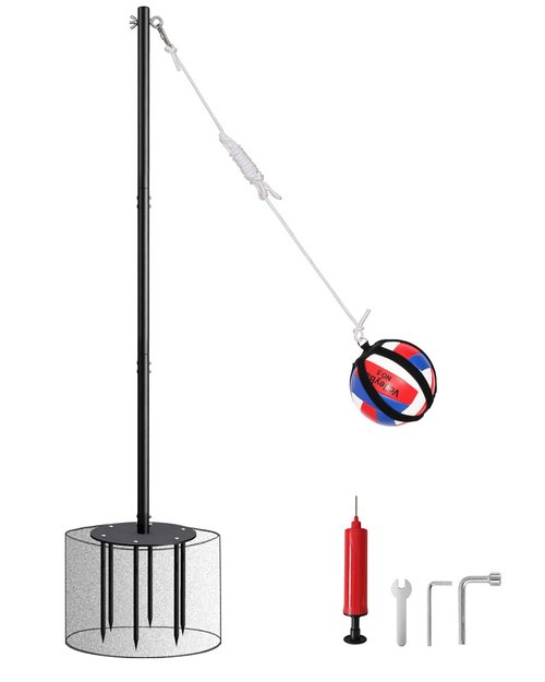 Arejonner Tetherball Set with Heavy-Duty Adjustable Pole (Up to 8ft), Soft-Touch Ball & 5-Prong Base - Professional Outdoor Game for Backyard, Lawn, Beach - Includes Ball, Rope, Pole & Base for Kids